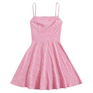 Pink Floral Spaghetti Strap Dress